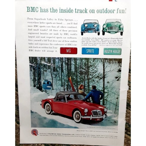 British Motors MG Sprite Austin Healey 1961 Original Magazine Print Ad vintage - Picture 1 of 1